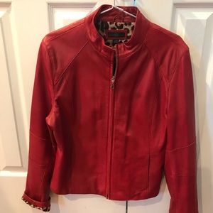 Wilson red leather, leopard lined jacket